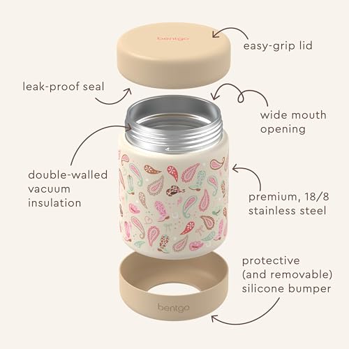 Image of Bentgo Kids Stainless Steel Leak-Proof Food Jar for Hot or Cold Food | 11 fl oz Double Insulated Container with Removable Silicone Bumper, Dishwasher Safe, Easy Open Lid, Ages 3+ (Cowgirl Dreams)