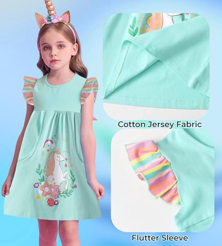 DXTON Toddler Girls Dresses Easter Rainbow Short Sleeve Cotton Casual Summer Birthday School Sundress3