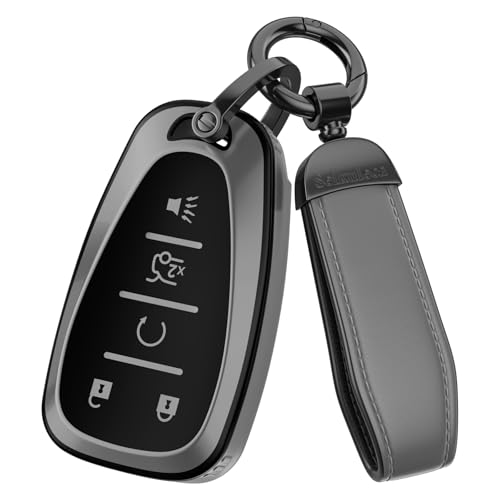 Seikuleca For Chevy Key Fob Cover Accessories- Matte TPU Key Fob Cover with Leather Keychain for Equinox Malibu Camaro Cruze Blazer Traverse Trax and More. (Matte Gray 5-Buttons)