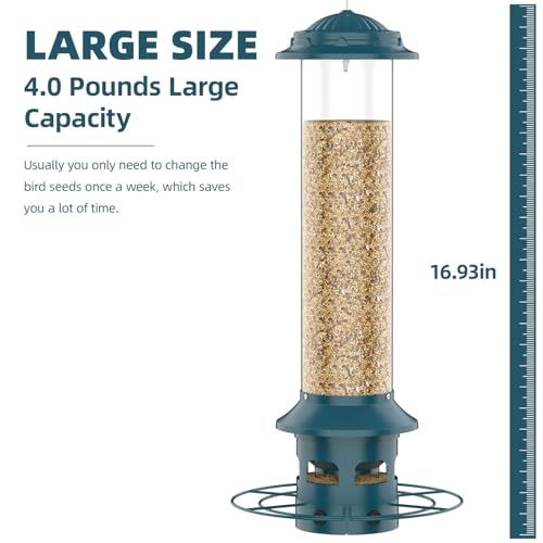 Image of Metal Squirrel Proof Bird Feeders for Outdoors Hanging 4.0 LB Large Capacity,Easily Beat Squirrels,Easy to Clean and Fill,Waterproof,Attracting Finch,Cardinal,Chickadee and More