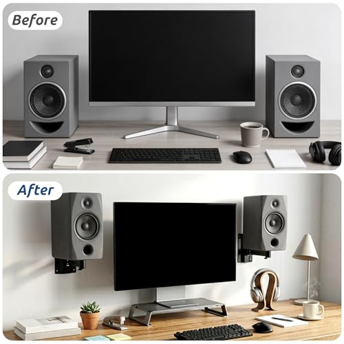 ohbien Soportes de altavoz de suelo en acero negro con base estable 7