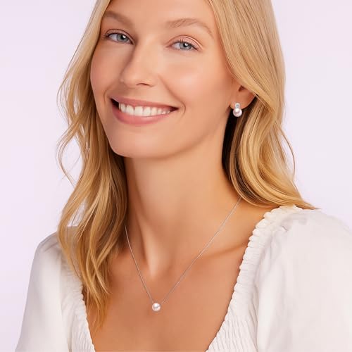 S925 Sterling Silver Pearl Necklace and Pearl Earrings,Birthday Gifts for Women Girls Age 7 9 10 13 16 18 21 30 40 50 60, Christmas Day Gifts for Daughter, Mom, Friend, Wife4