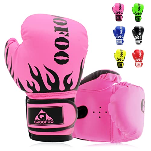 Image of GROOFOO Kids Boxing Gloves for Child Punching Bag Sparring Training, 4oz 6oz fit 3 to 14 Years （Pink,4 Oz）