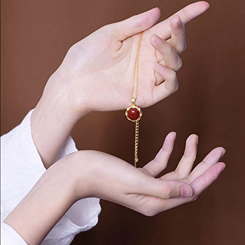 Collier argent sterling S925 plaqué or et pendentif agate rouge classique - 5