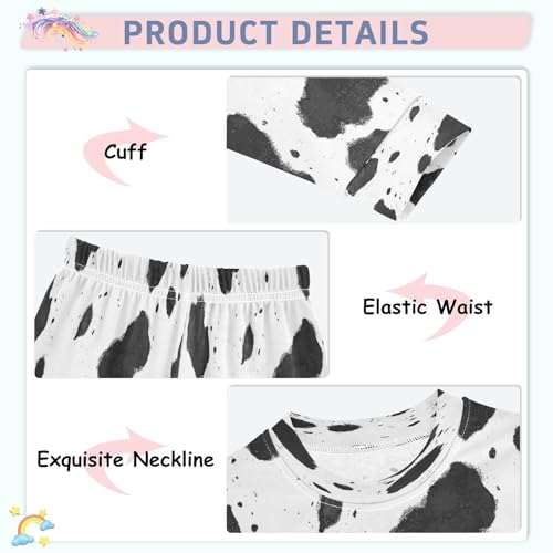 Pajama Sets Long Sleeve Seamless Animal Pattern Cow Soft Comfy Sleepwear 2 Piece PJS 3-8T4