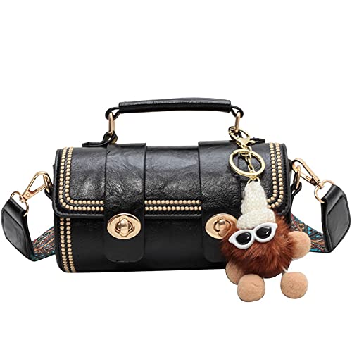 RTGGSEL Rhomboid Patterned Bucket Bag Crossbody Shoulder Bags for Women Cylinder Purse Satchel Handbags with Bunny Doll - Main Image