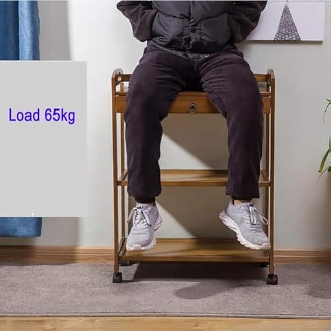 Storage Cart for Variety Applications 3 Tier Rolling Cart with Drawer Kitchen Movable Trolleys Cart with Universal Brake Wheel Wood Storage Trolley Bathroom Kitchen(Wood-59 * 33 * 80Cm)-VOXUs5I6