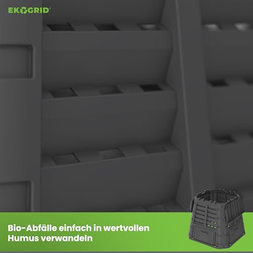 EKOGRID Kompostownik ogrodowy – 480 l – kompostownik ogrodowy z nawadnianiem kropelkowym i wentylacją – czarny