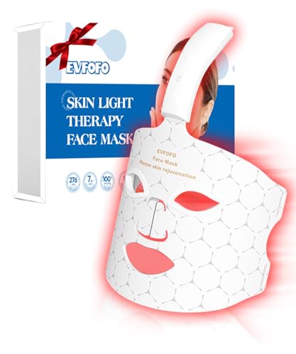 EVFOFO Red Light Therapy Mask for Face, 7-1 Colors Led face mask light therapy for Wrinkles, Fine Lines, Dark Spots, Portable & Rechargeable for Home Working Travel Yoga Sleep, White