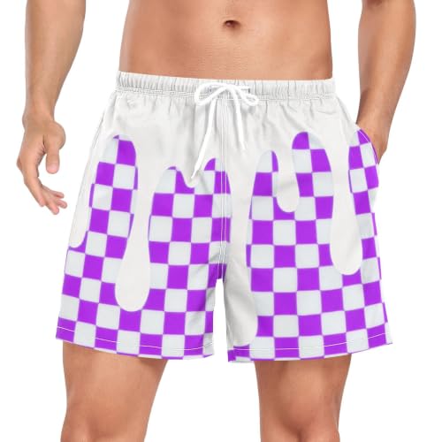 Bañador de hombre morado con cuadros de helado y tela de secado rápido para la playa