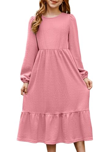 blibean Tween Girls 2025 Fall Dresses Kids Rib Knit Dress Size 6-15 Years