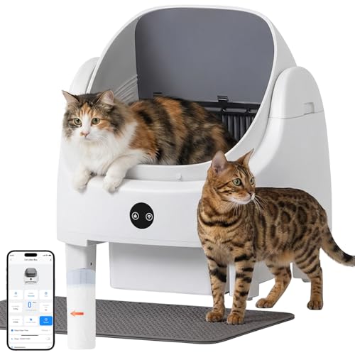 Nordivale Selbstreinigende Katzentoilette Katzenklo Selbstreinigend mit Sicherheits Geruchskontrolle Automatischer App-Steuerung für Katzen Inklusive Katzenstreumatte Müllbeutel und Duftbox Weiß