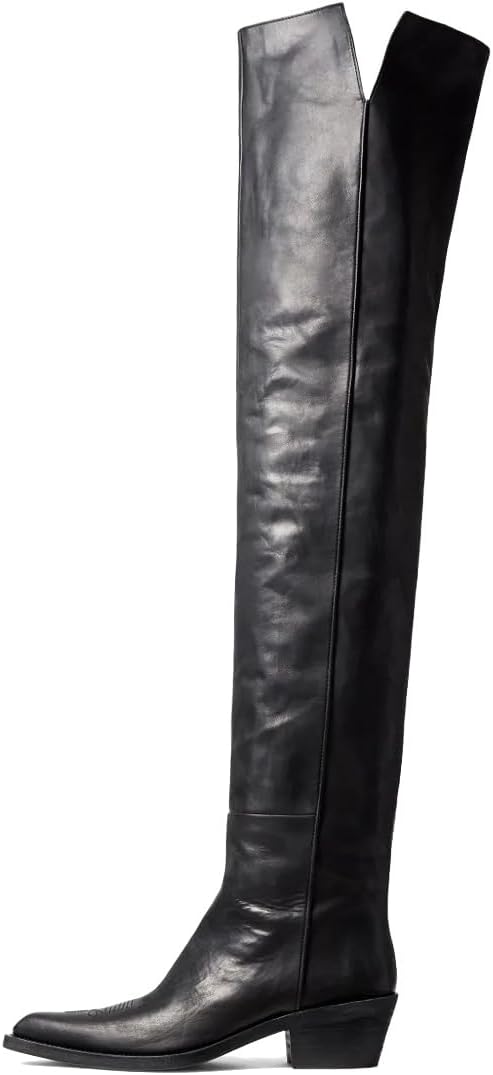 Women Pointed Toe Block Low Heel Thigh High Boots Classic Stretchy Pull on Fall Winter Party Prom Over The Knee Boots Size 4-16 US