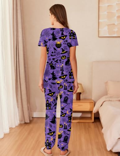 Image of Ekouaer Pajamas for Womens Set Soft 2 Piece Loungewear with Jogger Pants | Comfy Pjs, Crew Short Sleeve Top, Casual Sleepwear with Side Pocket, Lounge Set for All-season, Daily Sleeping, Home Lounging