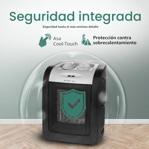 Miniatura 7 de Emerio Calefactor De Cerámica Eco De 1800 W, Dos Niveles De Potencia, Funcionamiento De Bajo Consumo Mediante Elemento Calefactor Ptc Cerámica , Termostato, Con Interruptor De Seguridad, Función De