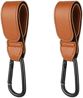 LICQIC 2Pcs Brown Leather Style Buggy Clips, Baby Pushchair Hooks, Pram Clips for Shopping Bags, Stroller Hook for Mommy Diaper Bag, Shopping Grocery, Backpack
