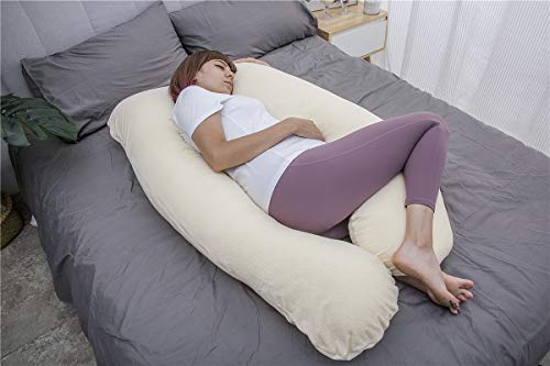MOON PINE Pregnancy Pillow, U Shaped Full Body Pillow for Maternity Support, Sleeping Pillow with Velour Cover for Pregnant Women (Yellow)