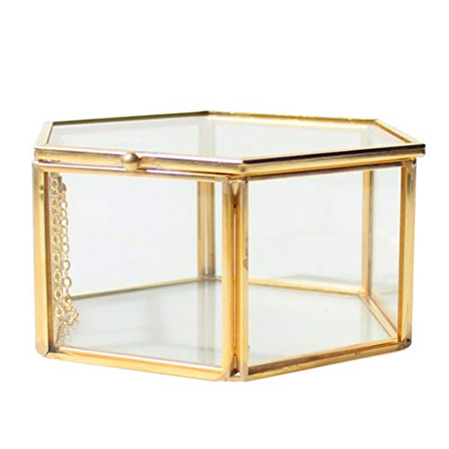 Hexágono Latón Cristal Geométrico Terrario Suculenta Maceta Favores de Boda - Dorado M