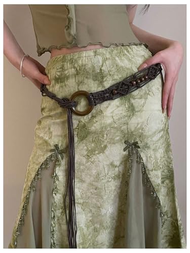 Women's Bohemian Style Beaded O Ring Linked Braid Rope Belt Country Concert Vintage Knotted Waist Belts2