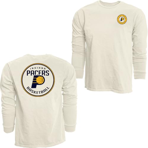 Indiana Pacers NBA Officially Licensed Long Sleeve T-Shirt Ringspun Front/Back Ivory, Large