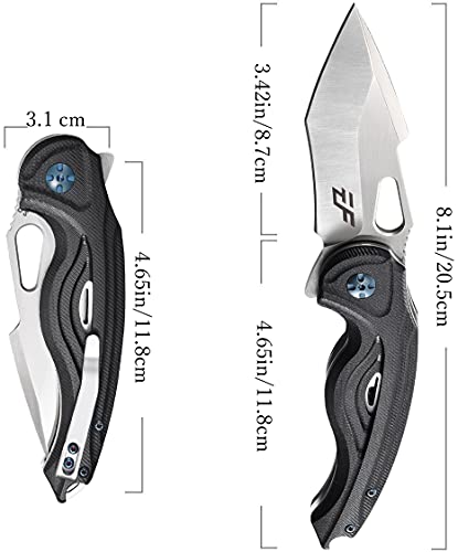 Eafengrow EF936 Pocket Knife,G10 Handle D2 Steel Blade Knife with Ball Bearing Safe Open Flipper Knife Liner Lock Tactical Tool Knives for Camping Survival Hiking (black)