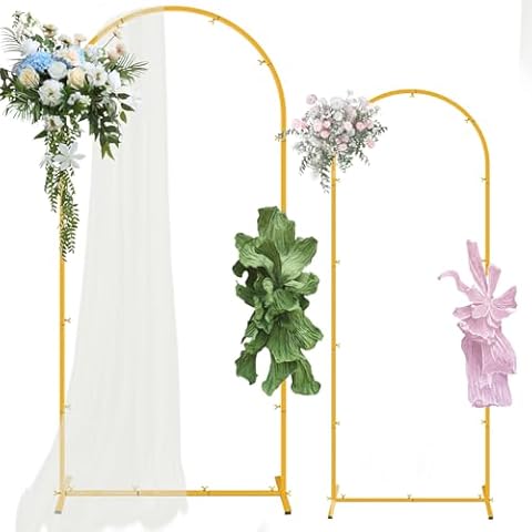 Set of 2 Gold Metal Wedding Arch Backdrop Stand (7.2FT and 6FT), Balloon Arch Stand for for Party, Wedding, Baby Shower, Graduations, Holiday Ceremony - Ideal for Balloons Flowers and Garden Decor Cover