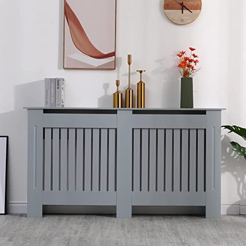 AVC Designs Kensington Radiator Cover Modern MDF Wood White Grey Vertical Slat Living Room Bedroom Hallway Cabinet (Large Grey)