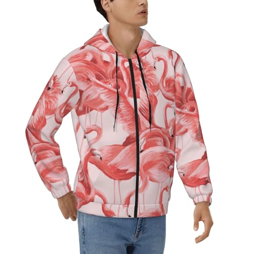 Sweat à capuche zippé à manches longues pour homme EdWal au design décontracté Flamingo1 Print