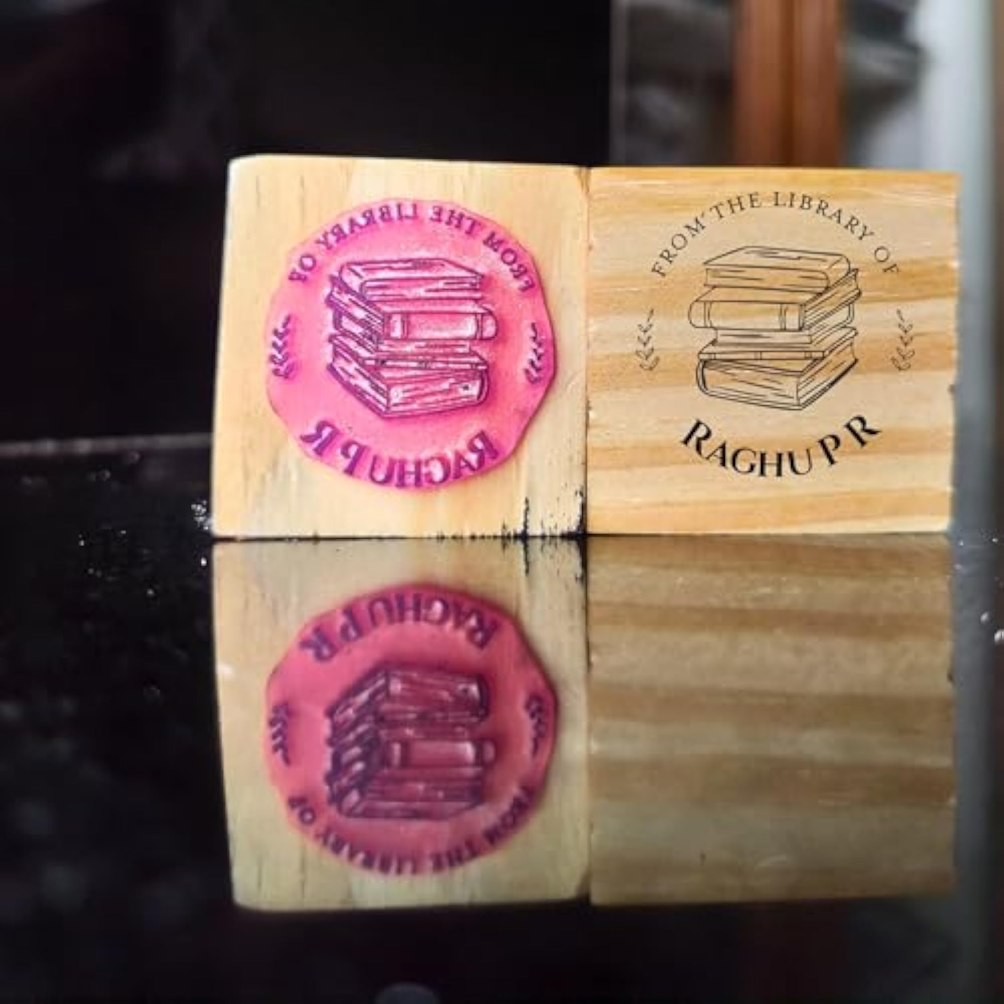Personalised Wooden Book Stamp for Home Library