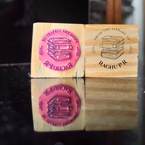 Image of Kunya Personalised Book Stamp with Your Name(3.5 cm Dia), customised for Stamping Books for Readers, Great Gift for booklovers, Kids, Teachers (Classic Library)