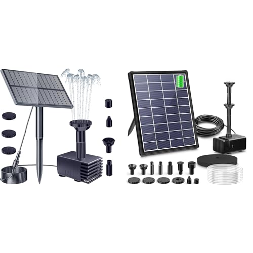 Biling 6W Solar Springbrunnen für außen mit 3000mAh Batterie und Solarbrunnen für Draussen mit Filter für Kolibribad Wasserspiel Brunnen Draussen Teich
