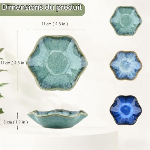 YoHyien 3 Pièces Ceramique Coupelle Bijoux, Décoratif Vide Poche Entree, Forme de Fleur Plateau Bijoux, Decorative Bowl Jewellery, Plateaux à Bijoux pour Bibelot, Bague (Lagon + Glacier + Étoilé) – vue 2