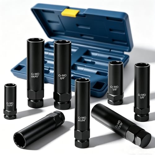 Image of 8 Piece Spline Lug Nut Socket Set, SAE & Metric Wheel Lock Removal Kit for Removing Spline and Hex Style Aftermarket Lug Nuts