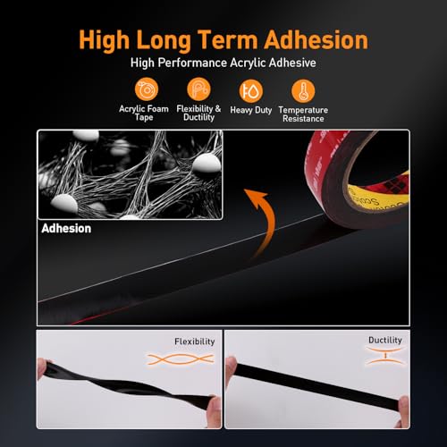 Image of Double Sided Tape Heavy Duty Mounting Tape 1 inch x 18Ft Made of 3M 5925 Strong Adhesive Waterproof Foam Tape Perfect for Automotive Home Office Decor Indoor and Outdoor Walls