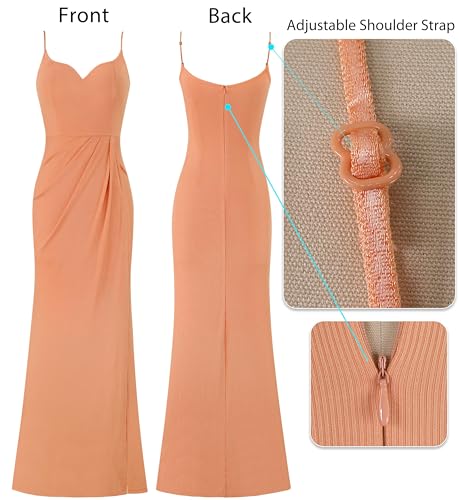 Image of VFSHOW Womens Sexy Formal Ruched Fitted High Slit Bodycon Maxi Dress Spaghetti Strap Sweetheart Cocktail Prom Evening Gown