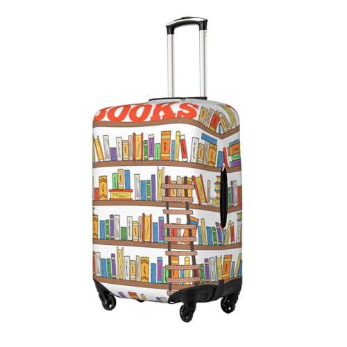 Funny Book Shelves Collection And Ladder Print Washable Luggage Cover Fashion Suitcase Protector Cover Fits 18-32 Inch Luggage2