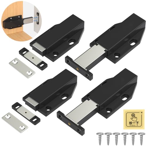 Push to Open Jiayi 4 Pièces Push Open Poussoir Porte Placard Aimant Fermeture pour Armoire Tiroir Systeme Loquet Magnetique Verrou Poussoir Porte Amortisseur Pour La Porte de Placard Noir