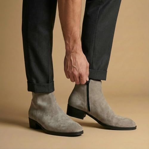 Image of Big Fox Men's Premium Suede Cuban Boots | Stylish Ankle-Length Casual Boots | Lightweight & Comfortable