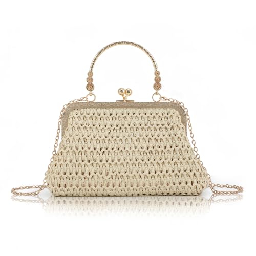 Jywmsc Bolsos de Paja para Mujer, Bolsos de Noche de Verano, Bolsos de Hombro Tejidos de Playa para Fiesta, Promoción, Boda