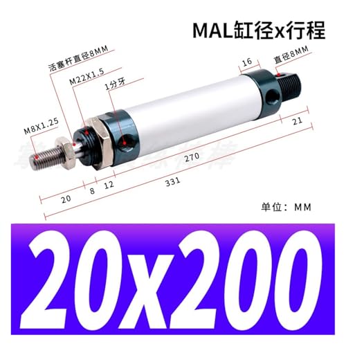 Cylindre pneumatique MAL20*200 mini vérin aluminium double action - 2
