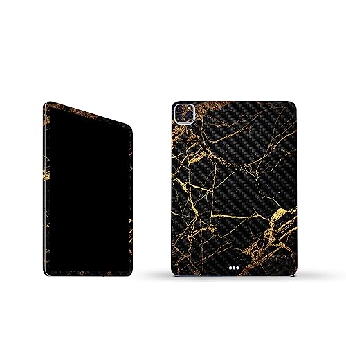 Image of MightySkins Carbon Fiber Skin Compatible with Apple iPad Pro 11 inch M2 4th Gen (2022) Full Wrap Kit - Black Gold Marble | Protective, Durable Textured Carbon Fiber Finish | Made in The USA