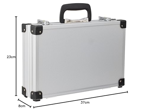 PeakTech Alukoffer P 7260 – abschließbarer Universal-Transportkoffer mit Würfelschaumstoff – tragbarer Fotokoffer – robuster Alu Koffer mit Schutz vor Regen und Staub – groß (370 x 230 x 80mm)