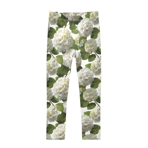 Girls Leggings White Hydrangea Floral Soft Toddler Leggings for Girls Kids Pants Size 4T-10T