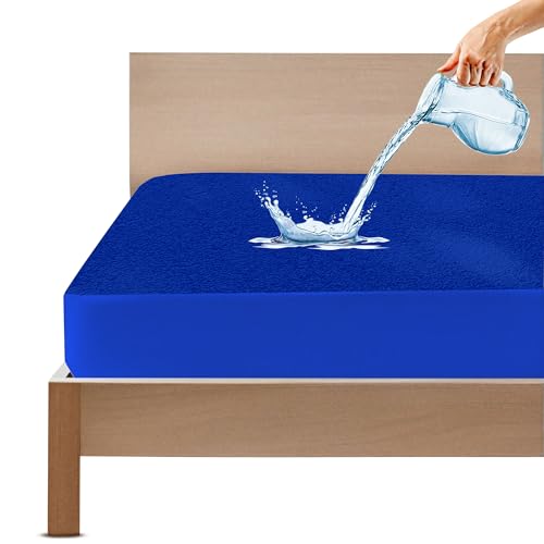 GADDA CO Ultra Soft Cotton Terry Waterproof Mattress Protector for Double Bed | Hypoallergenic, Breathable & Stain-Resistant Mattress Cover | 78x48 inch (6.5x4 ft), Royal Blue – 1 Pack