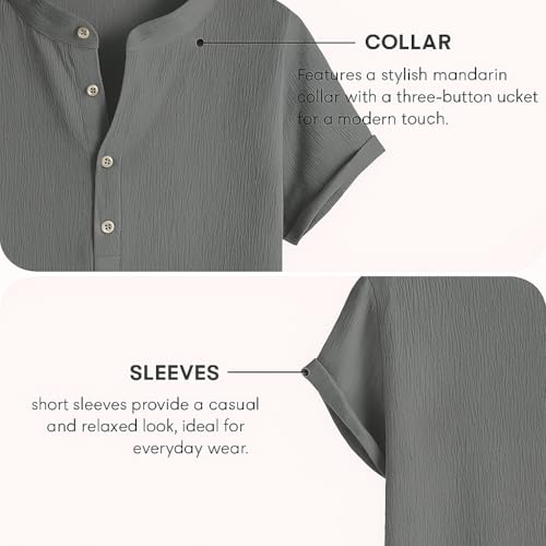 Image of LATEST CHIKAN Men's Casual Mandarian Collar T Shirts Short Sleeve Bubble Textured Short Kurta Fashion Beach Summer Kurta