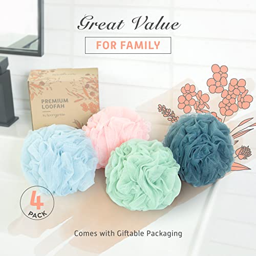 Spongentle Deep Cleansing Loofah Sponge, Pack Of 4, Bath And Shower, Exfoliating Body Scrubber, Gorgeous Colors For Women And Men #TOP6