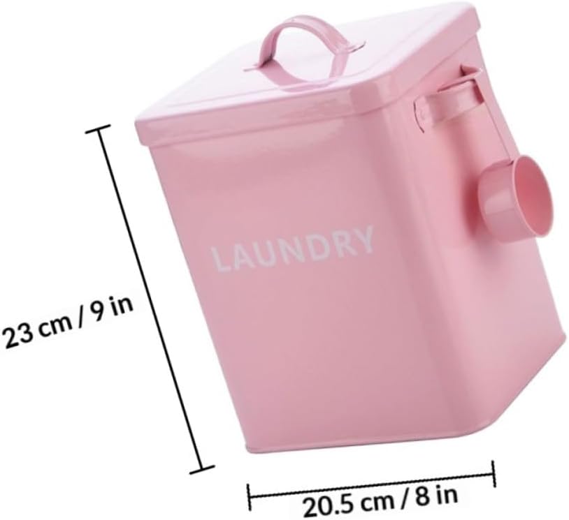 Multi-functional Iron Storage Bucket with Scoop Laundry Detergent Powder Container and Flour Rice Holder Pink for Household Food and Washing Powder Storage