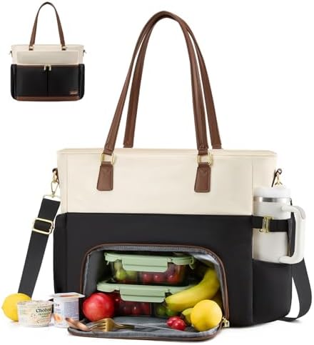 LOVEVOOK Arbeitstasche Damen mit Isolierted Kühlfach Laptop Handtasche Groß | 15,6 Zoll Laptoptasche mit Lunchfach, Großes Trinkflaschen-Fach, Wasserdicht Lehrertasche Aktentasche