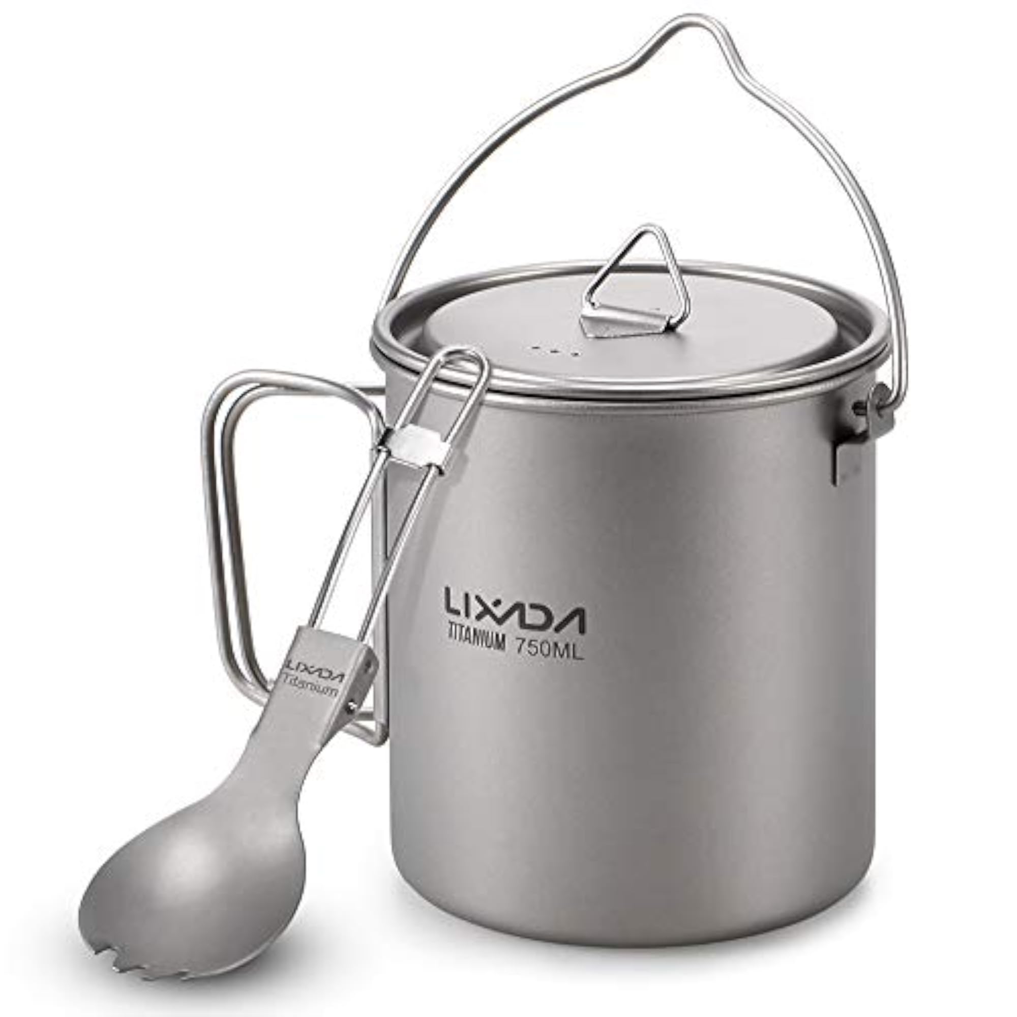 Lightweight Titanium 750ml Pot with Folding Spork, Outdoor Camping