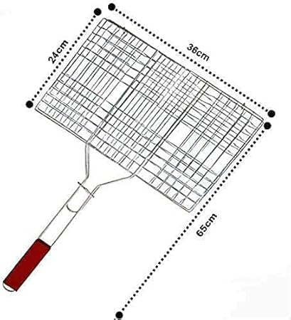 ERIZONE Portable Crome BBQ Grill Barbecue,Stainless Steel Portable Not Too Big, Grilling Basket for Fish,Vegetables, Steak,Shrimp, Chops, Unique Style and Useful BBQ Tool, with Wooden Handle
